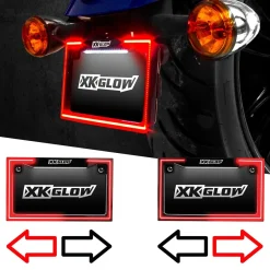 XKGLOW Motorcycle LED License Plate Frame Running Turn and Brake Light (XK034018-B, XK034018-W)
