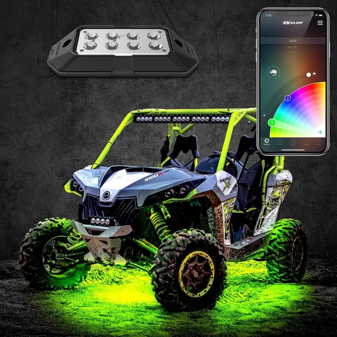 XKGLOW 4pc LED Rock Light Kit with Dual-Mode Dash Controller (XK-ROCK-STA-DM)