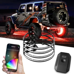 XKGLOW Wheel Ring Light Kit XKchrome App Controlled w/ Dual-mode Dash Mount Controller - 4pc