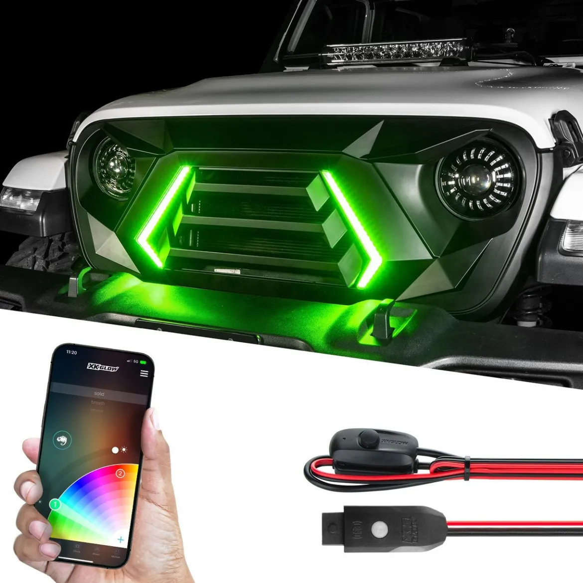 XKGLOW XKchrome Dual-mode LED Grill Kit for Jeep Wrangler JK/JL/Gladiator JT (XK-GRILL-JK1-DM, XK-GRILL-JL1-DM)