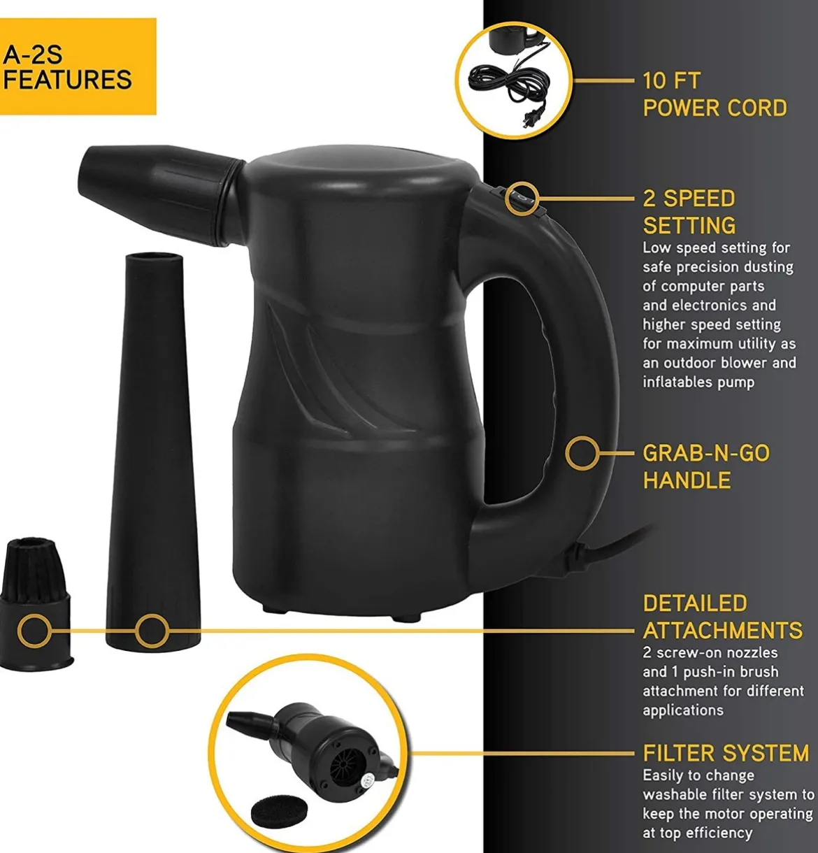 XPOWER A-2S Cyber Duster Multipurpose Powered Air Duster Blower (A-2S-Black)
