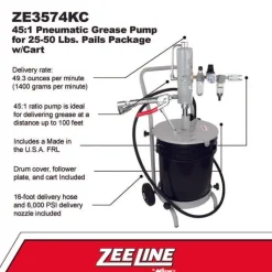 Zeeline 45:1 Grease Pump For 25-50 Lbs. Pails Package W/Cart (ZE3574KC)