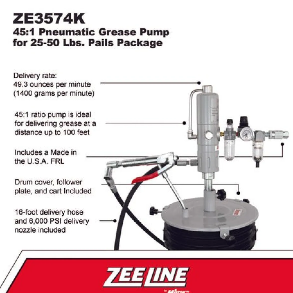 Zeeline 45:1 Grease Pump For 25-50 Lbs. Pails Package (ZE3574K)