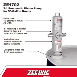 Zeeline 3:1 Pneumatic Piston Pump For 55-Gallon Drums (ZE1702)