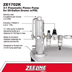 Zeeline 3:1 Pneumatic Piston Pump For 55-Gallon Drums W/Frl (ZE1702K)