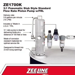 Zeeline 3:1 Pneumatic Stub Style Standard Flow Rate Piston Pump With Frl (ZE1700K)